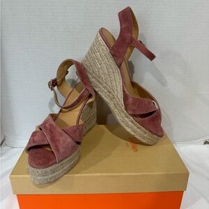 Women’s Suede Espadrille Wedge Sandals - Dusty Rose